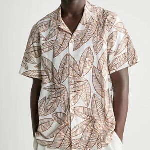 Men's Leaf Print Shirt - Brown and White